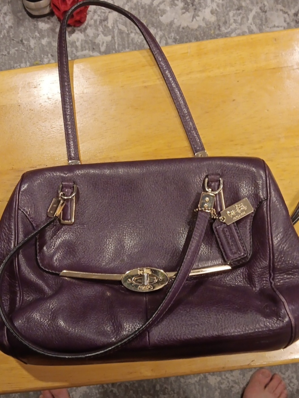 Coach Madison Madeline East/West Satchel Purple Leather Handbag Gold Hardware